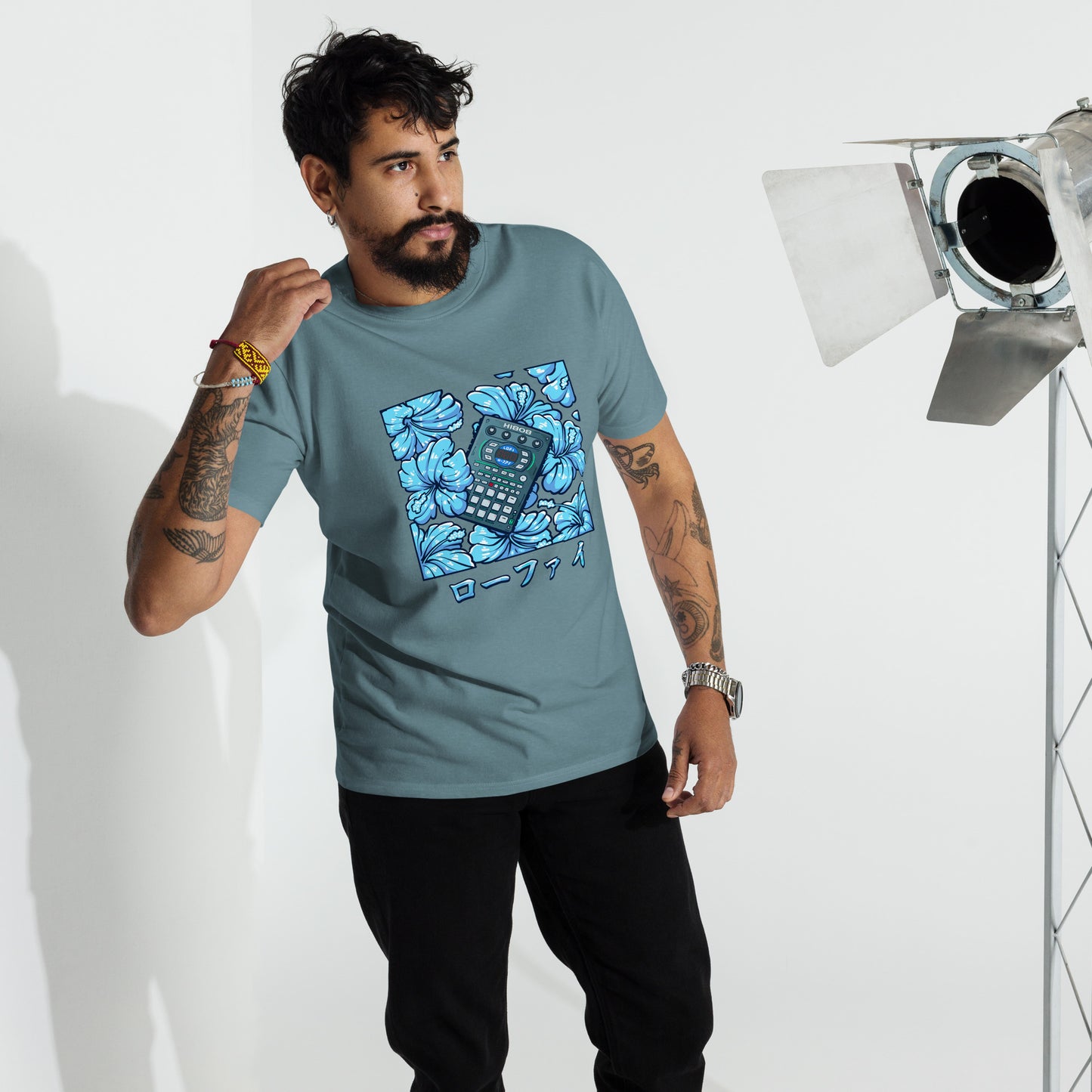 Blue Hibiscus Remix Men’s Premium Heavyweight Tee