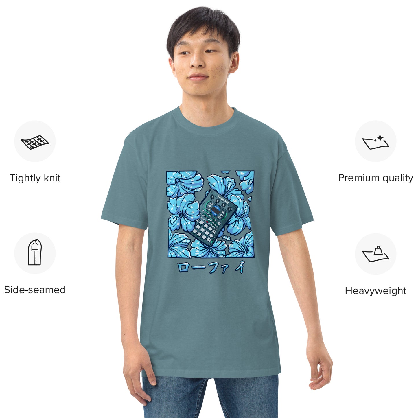 Blue Hibiscus Remix Men’s Premium Heavyweight Tee