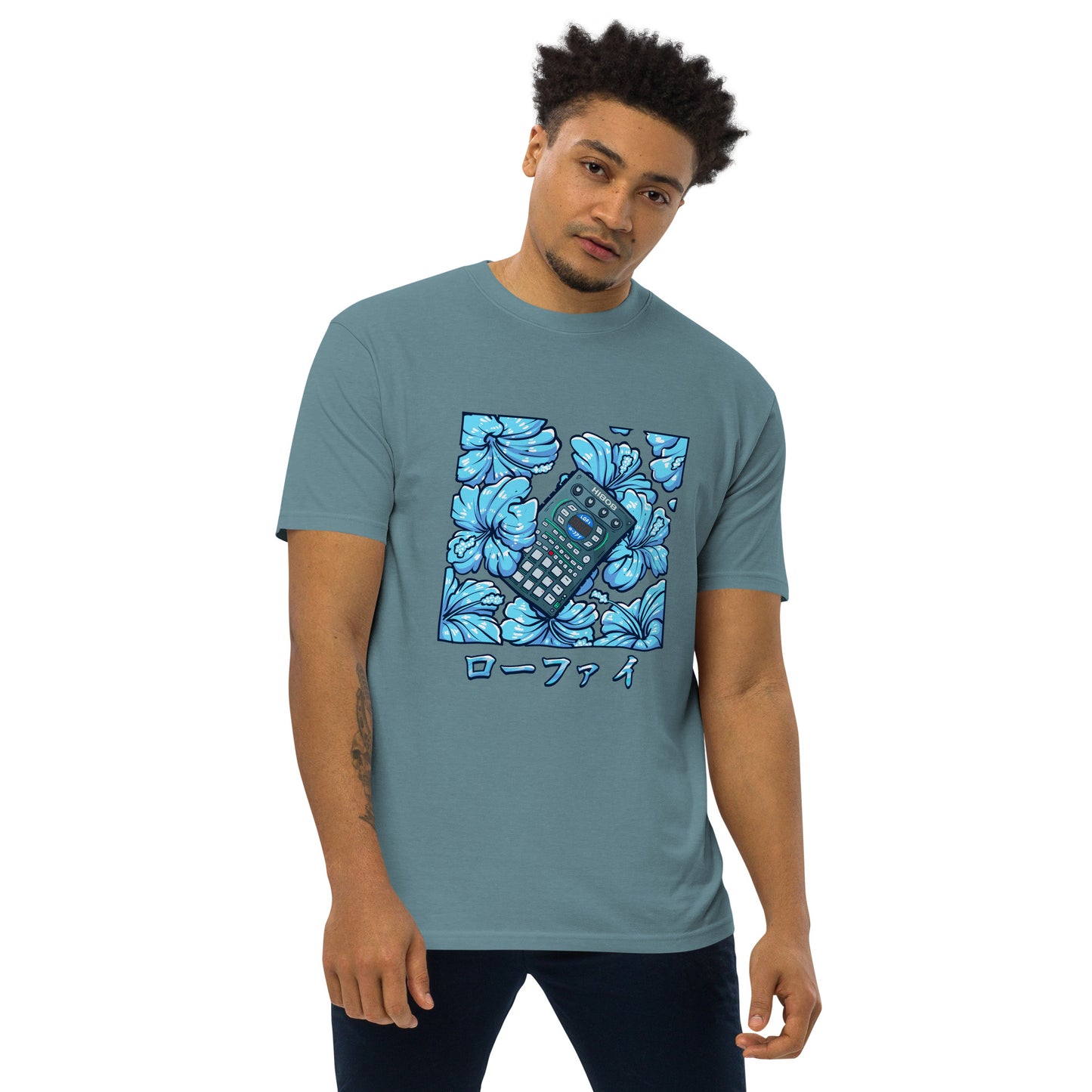 Blue Hibiscus Remix Men’s Premium Heavyweight Tee