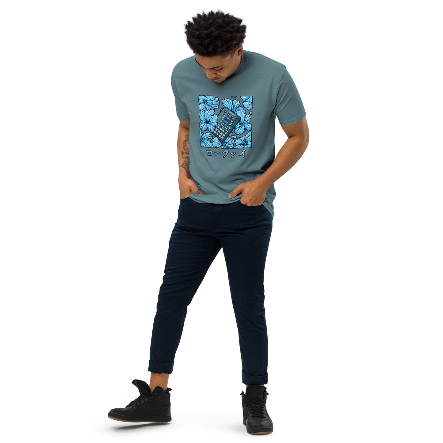 Blue Hibiscus Remix Men’s Premium Heavyweight Tee