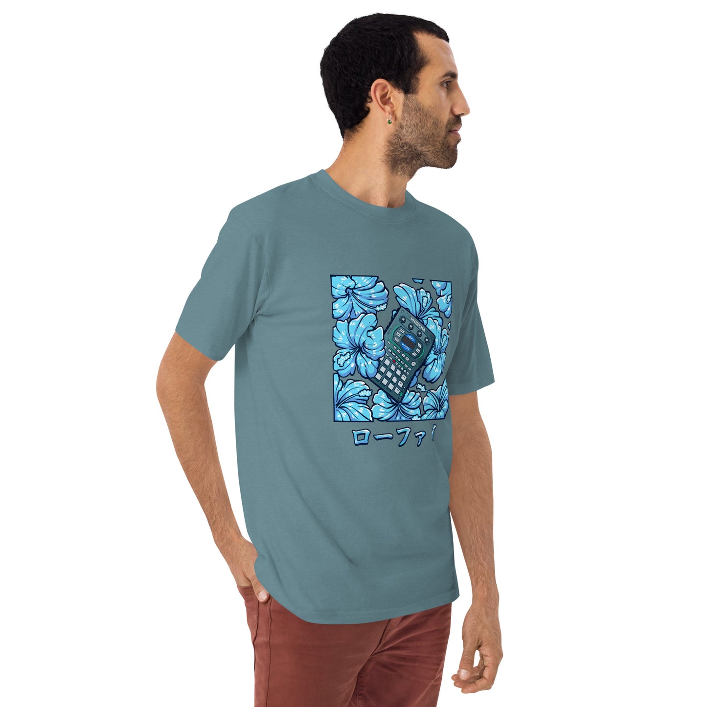 Blue Hibiscus Remix Men’s Premium Heavyweight Tee