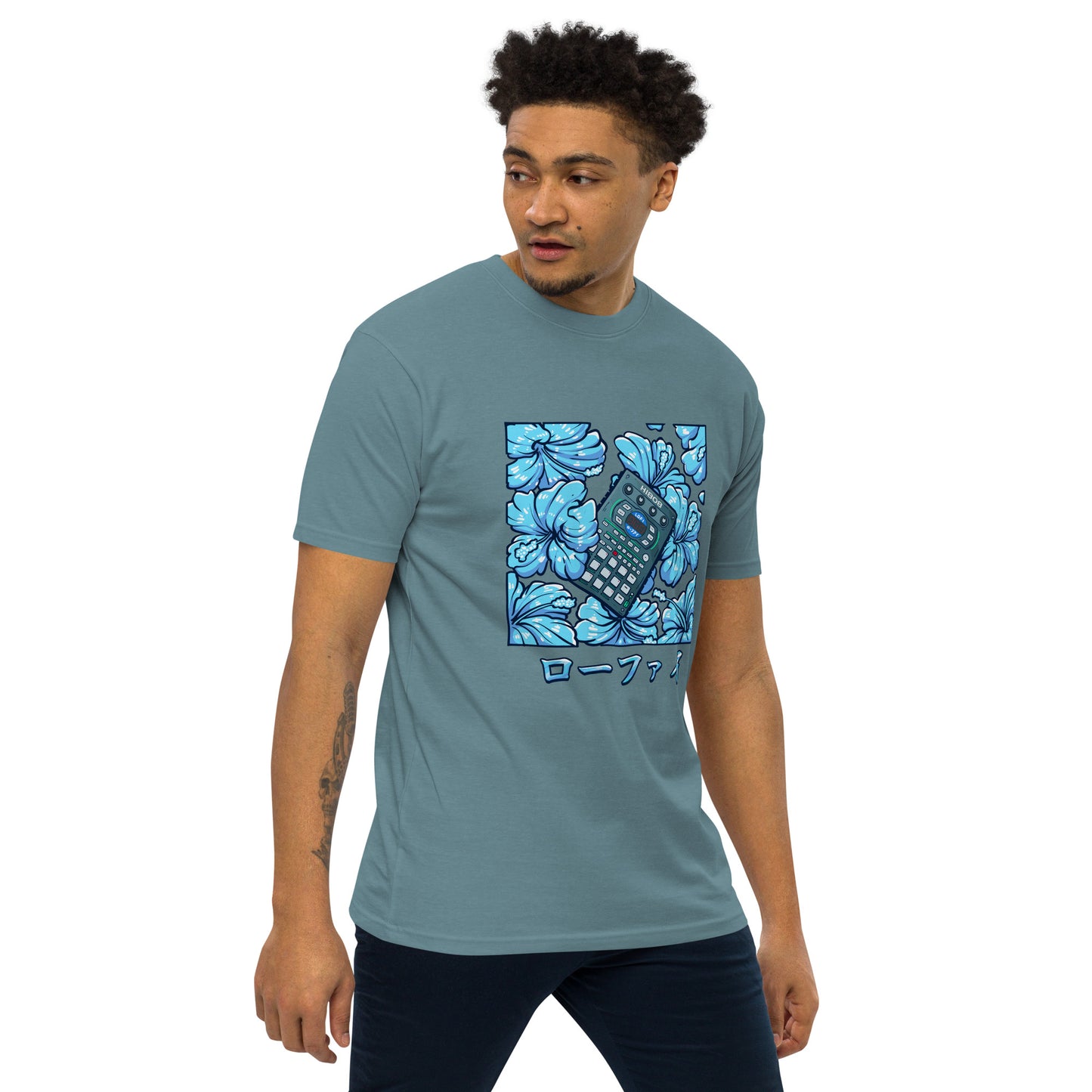 Blue Hibiscus Remix Men’s Premium Heavyweight Tee
