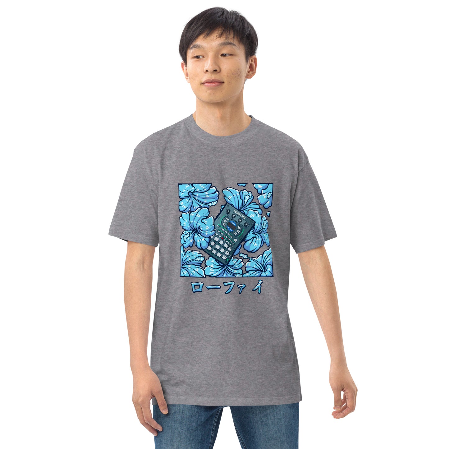 Blue Hibiscus Remix Men’s Premium Heavyweight Tee