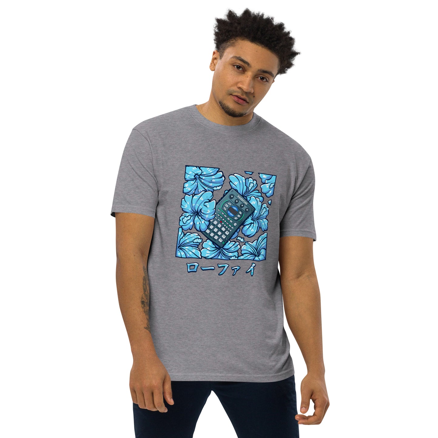 Blue Hibiscus Remix Men’s Premium Heavyweight Tee