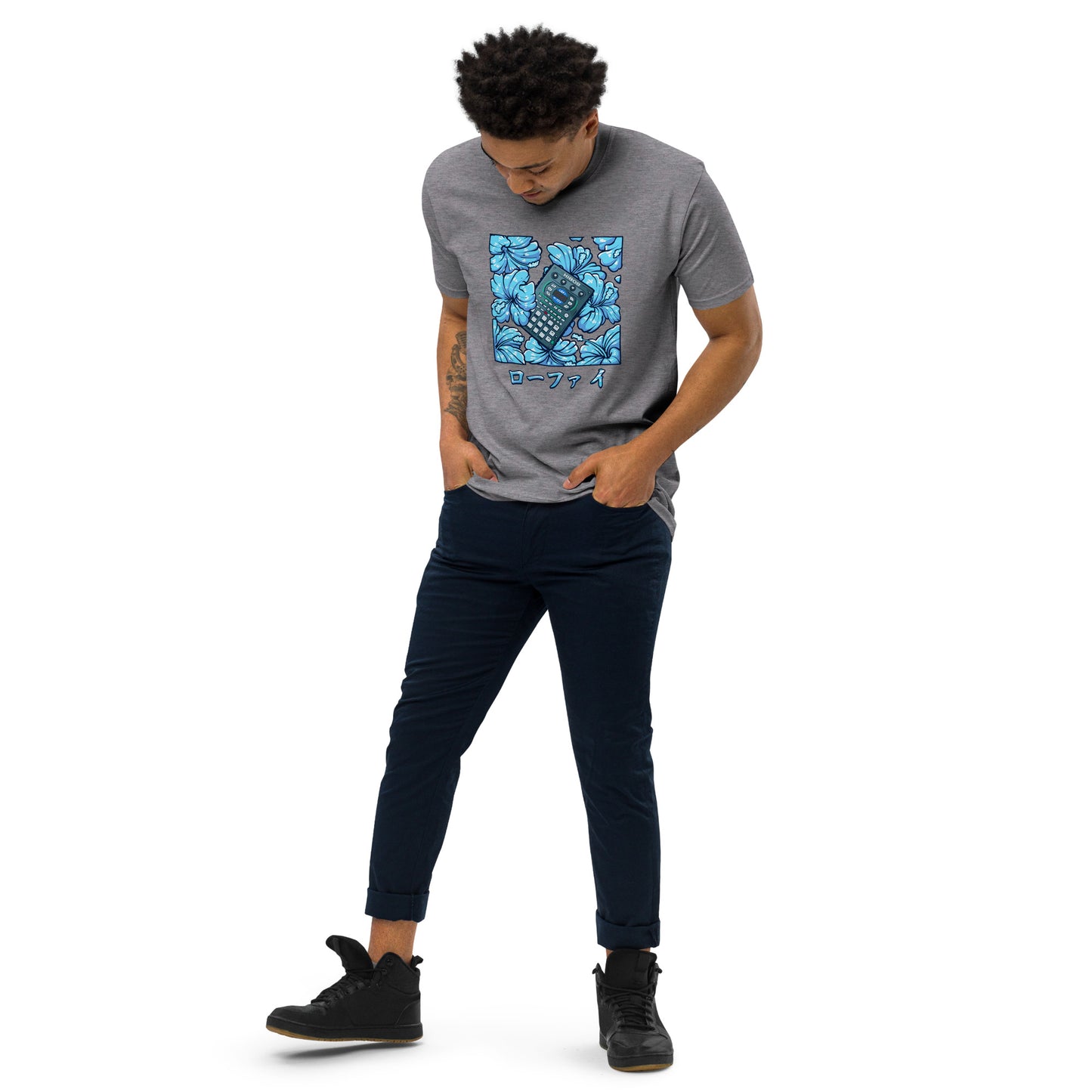 Blue Hibiscus Remix Men’s Premium Heavyweight Tee