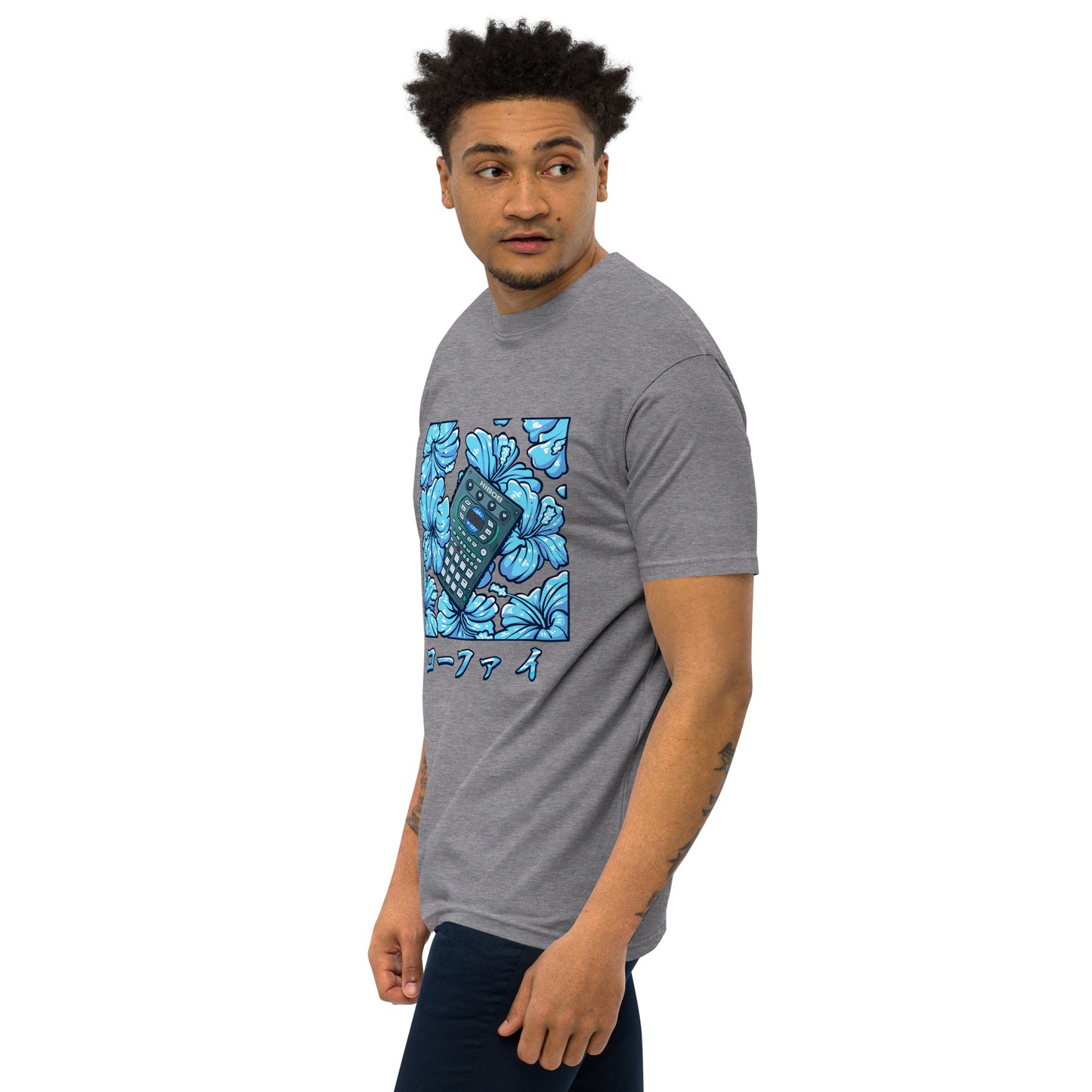 Blue Hibiscus Remix Men’s Premium Heavyweight Tee