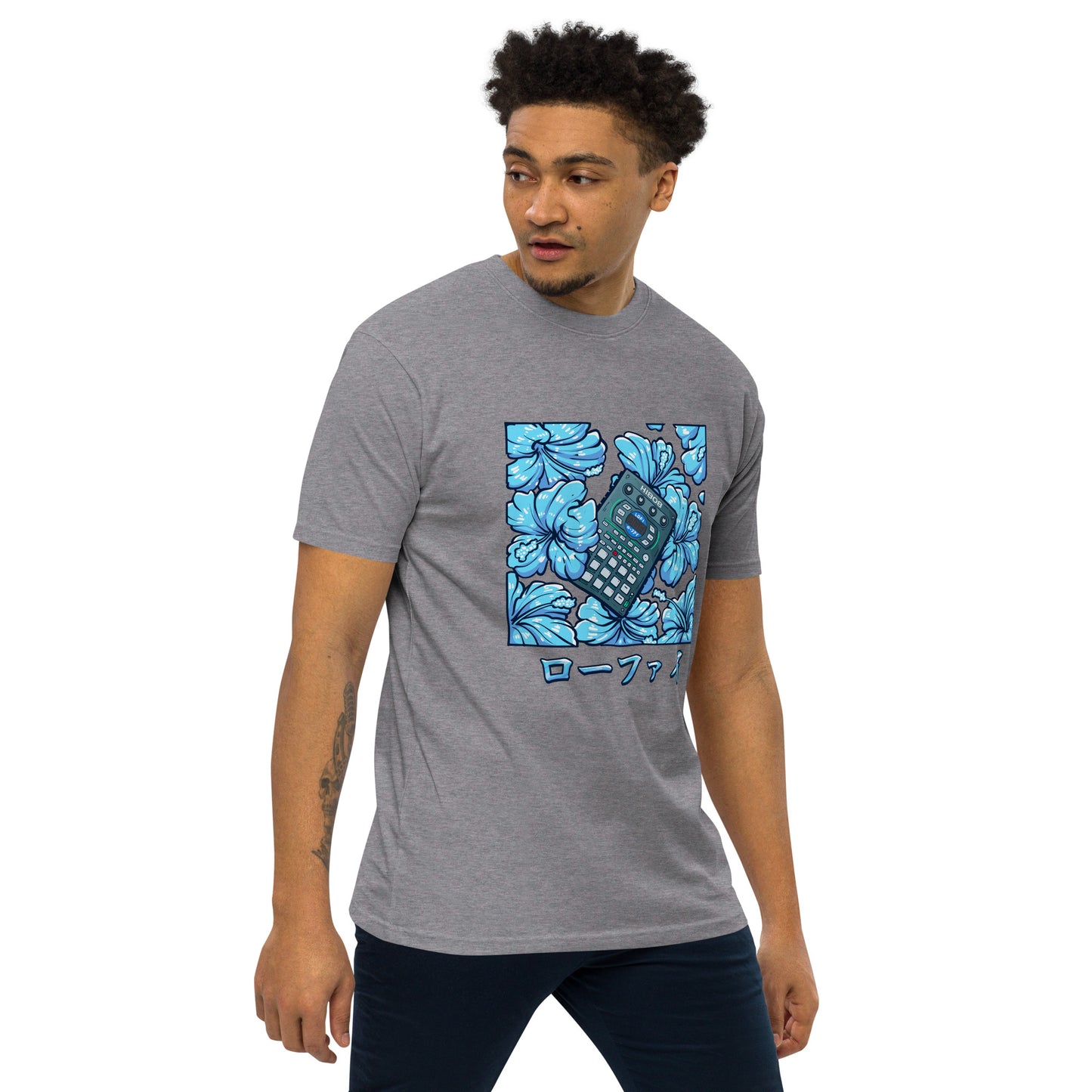 Blue Hibiscus Remix Men’s Premium Heavyweight Tee