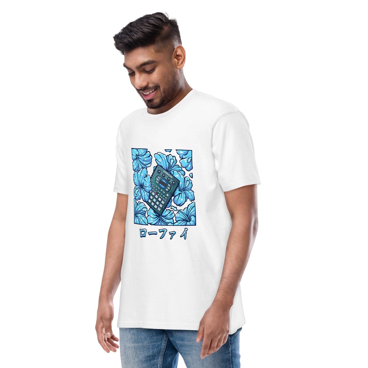 Blue Hibiscus Remix Men’s Premium Heavyweight Tee