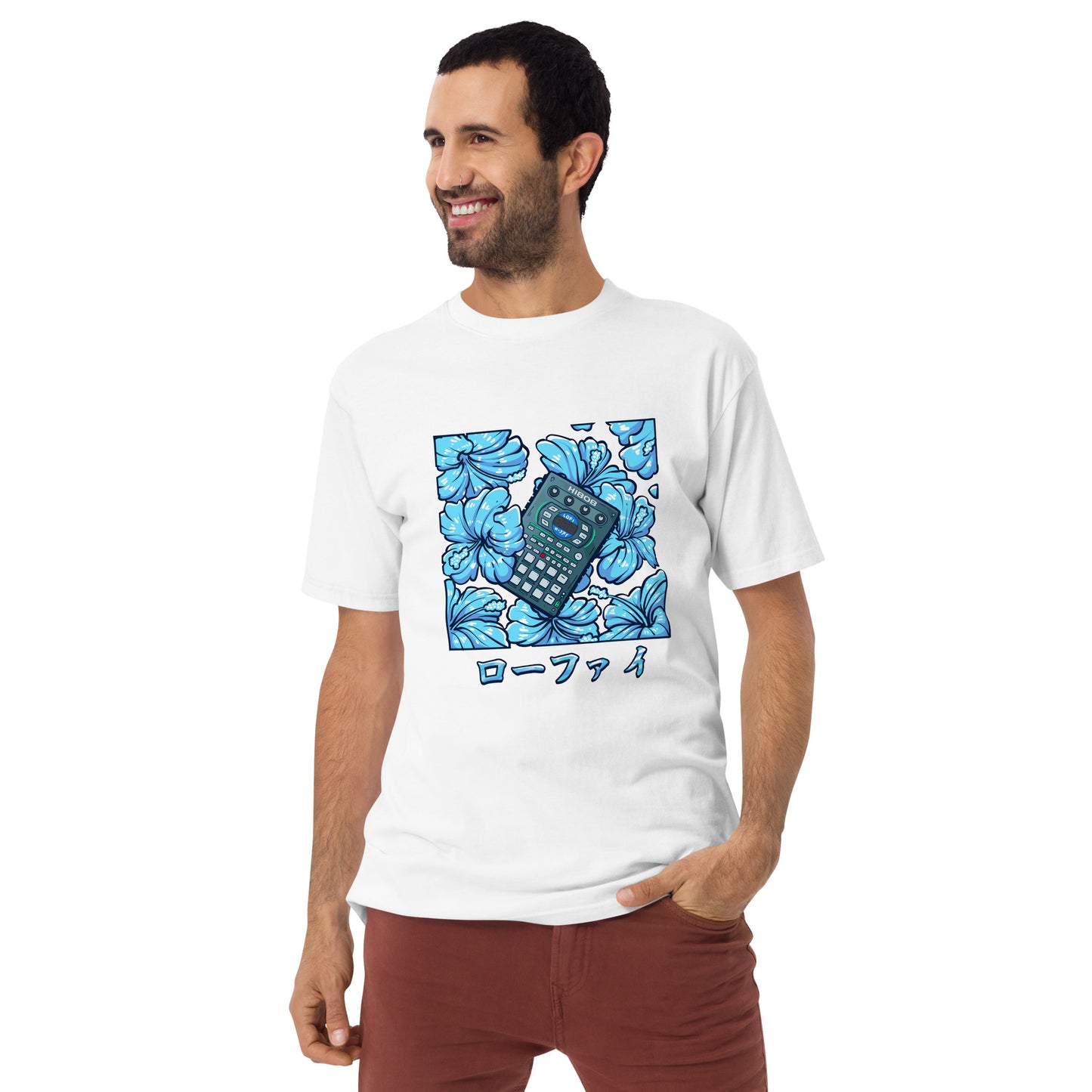 Blue Hibiscus Remix Men’s Premium Heavyweight Tee