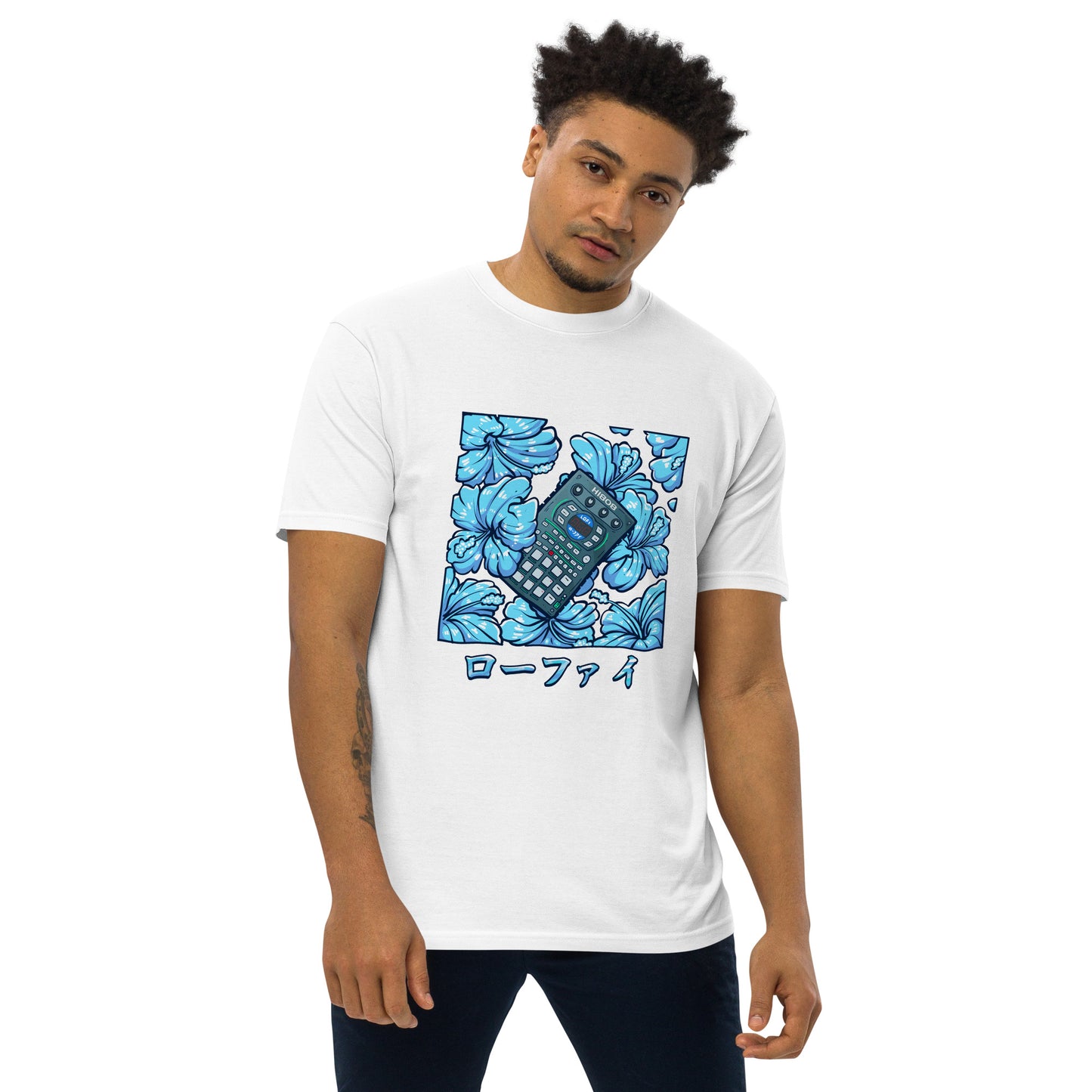 Blue Hibiscus Remix Men’s Premium Heavyweight Tee