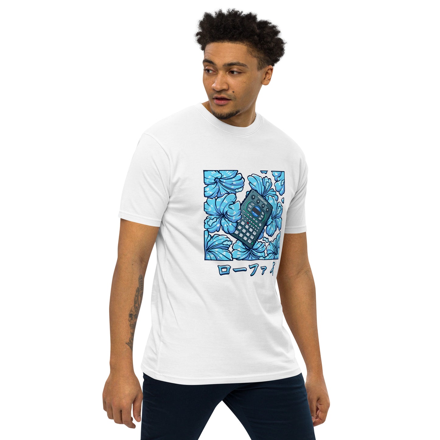 Blue Hibiscus Remix Men’s Premium Heavyweight Tee