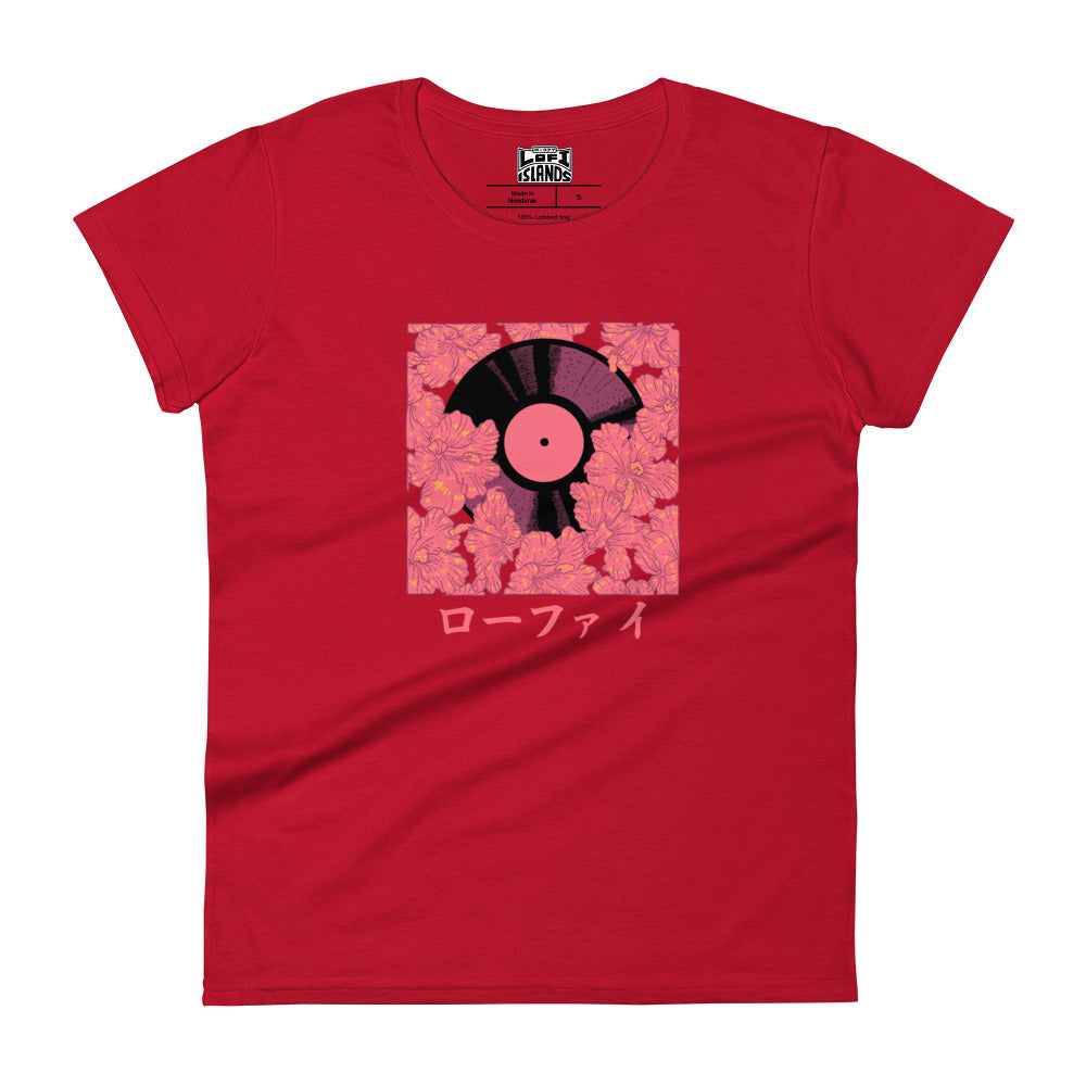 Red Hibiscus Vinyl Women's Short Sleeve T-Shirt