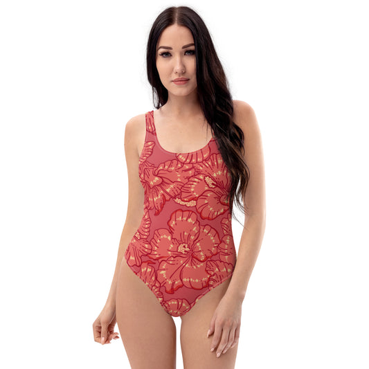 Red Hibiscus One-Piece Swimsuit