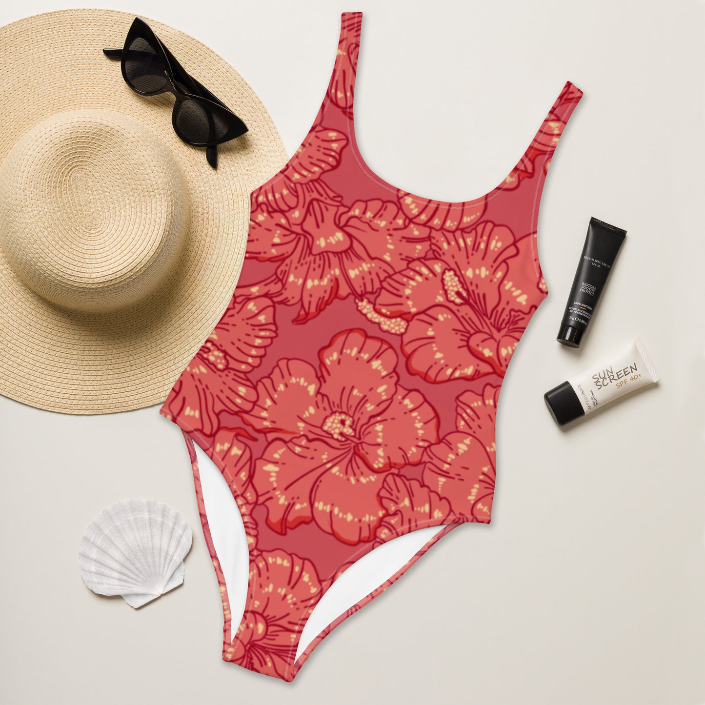 Red Hibiscus One-Piece Swimsuit