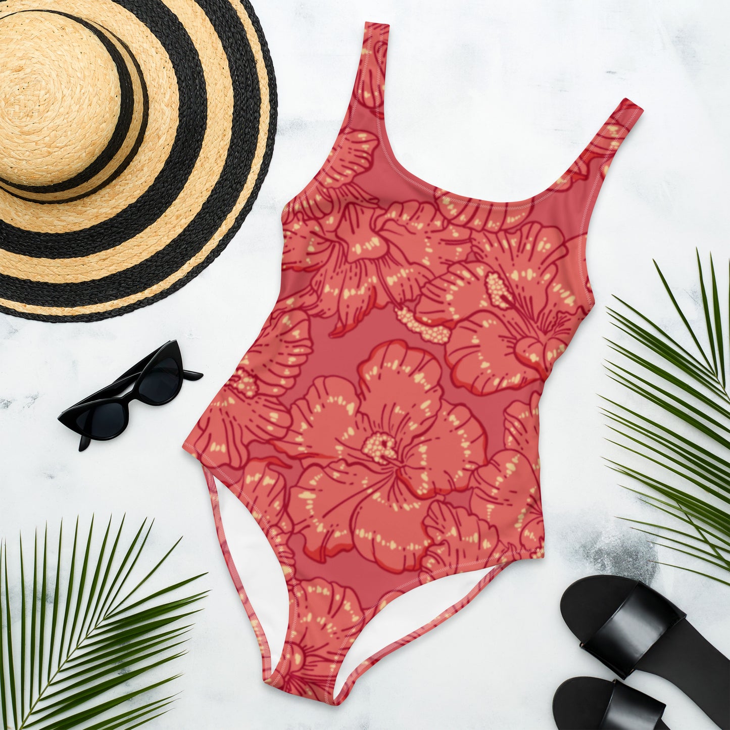 Red Hibiscus One-Piece Swimsuit