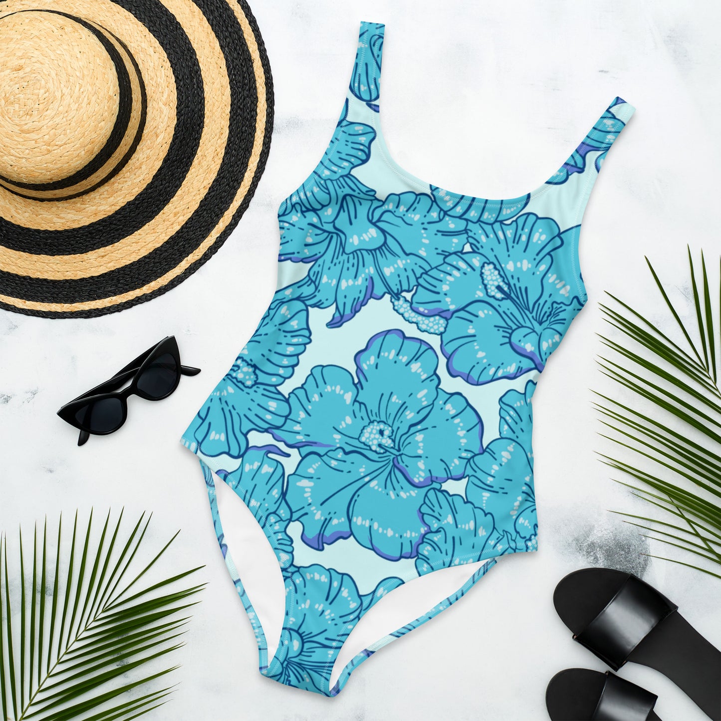 Blue Hibiscus One-Piece Swimsuit