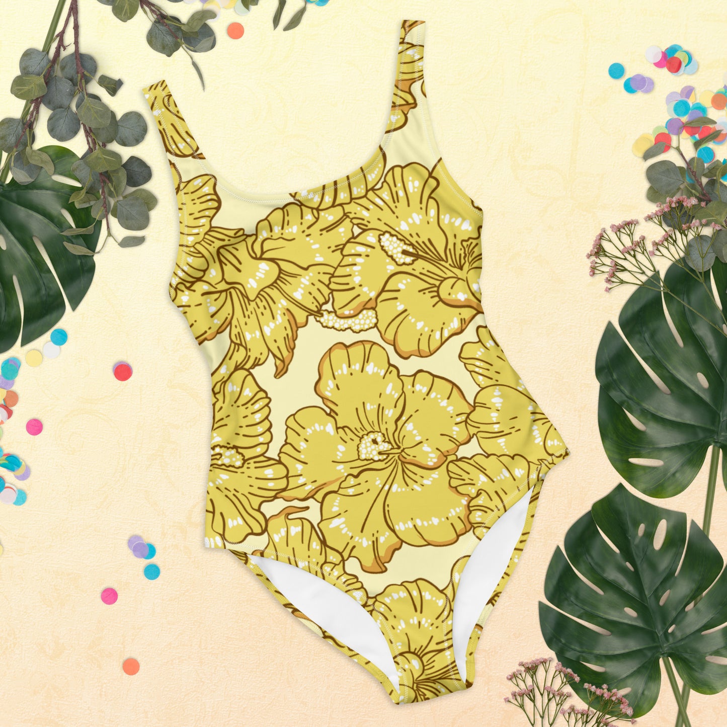 Gold Hibiscus One-Piece Swimsuit