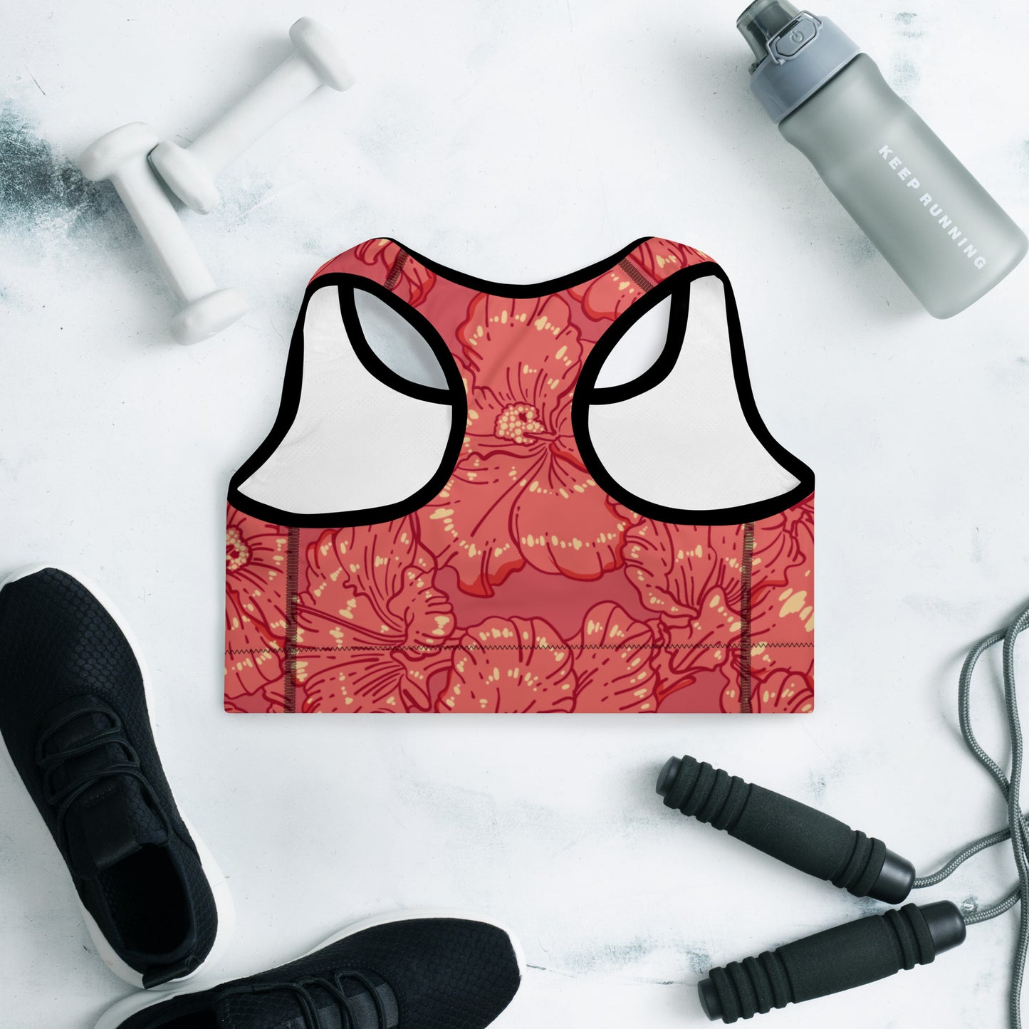 Red Hibiscus Padded Sports Bra