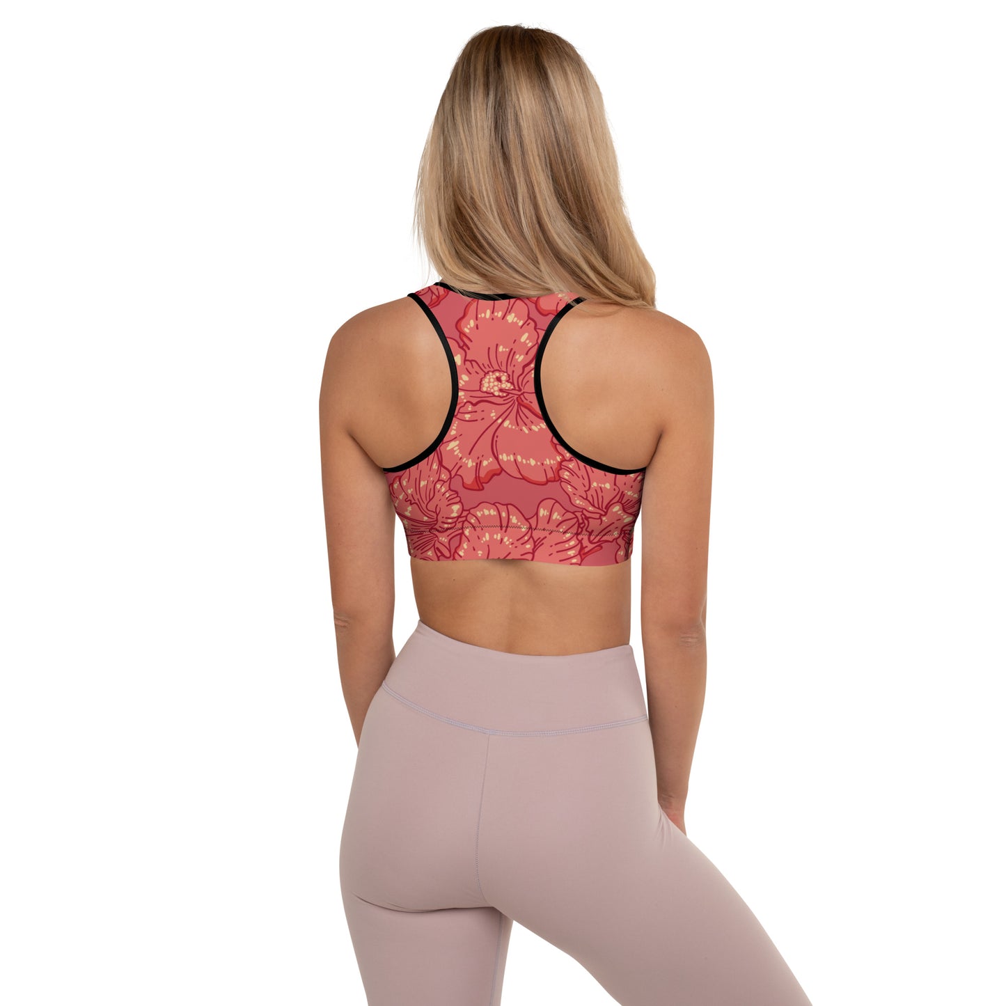 Red Hibiscus Padded Sports Bra