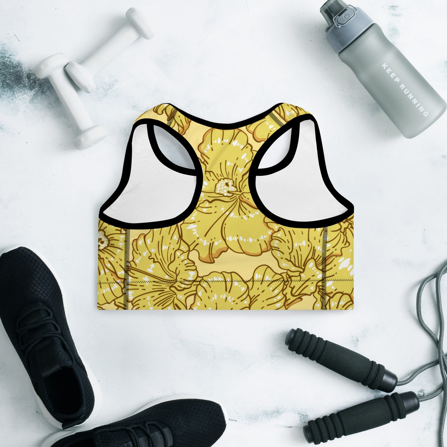 Gold Hibiscus Padded Sports Bra