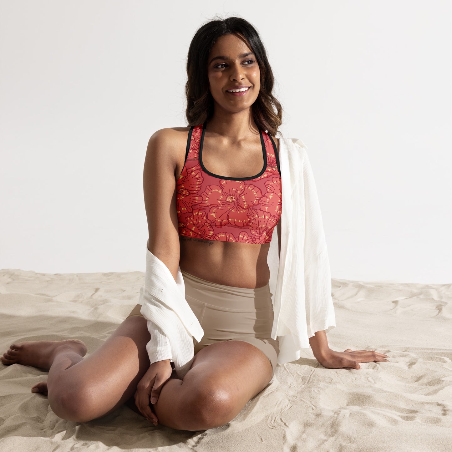 Red Hibiscus Padded Sports Bra