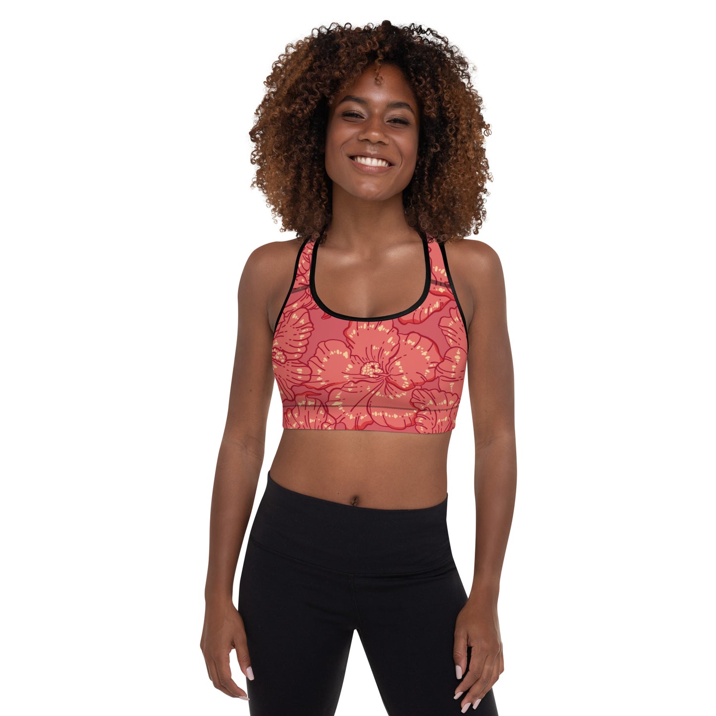 Red Hibiscus Padded Sports Bra