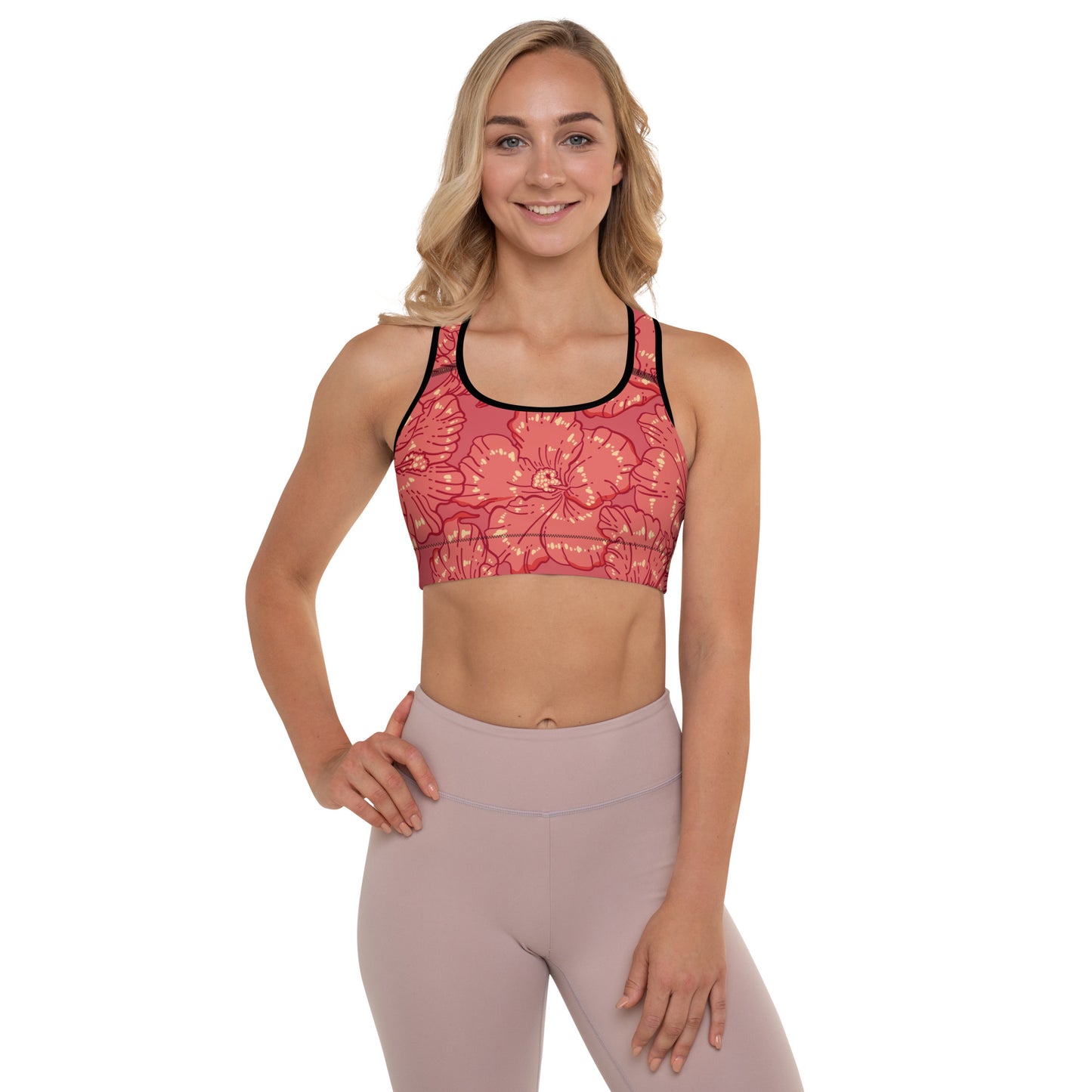 Red Hibiscus Padded Sports Bra