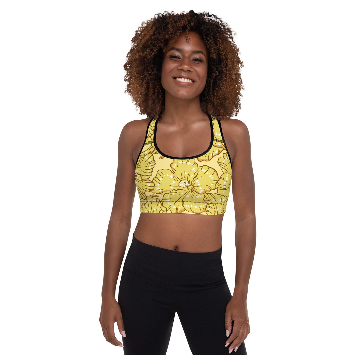 Gold Hibiscus Padded Sports Bra