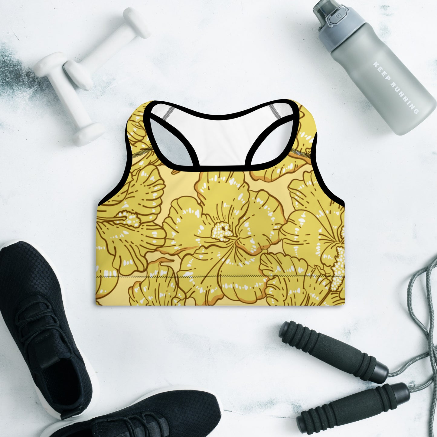 Gold Hibiscus Padded Sports Bra