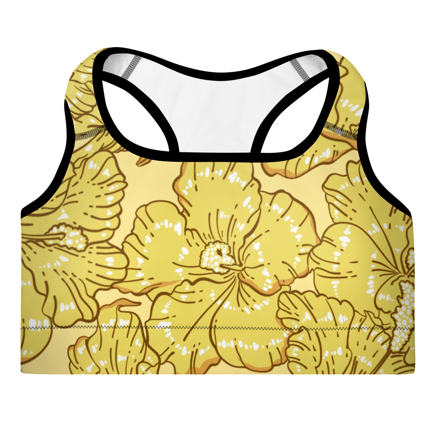 Gold Hibiscus Padded Sports Bra