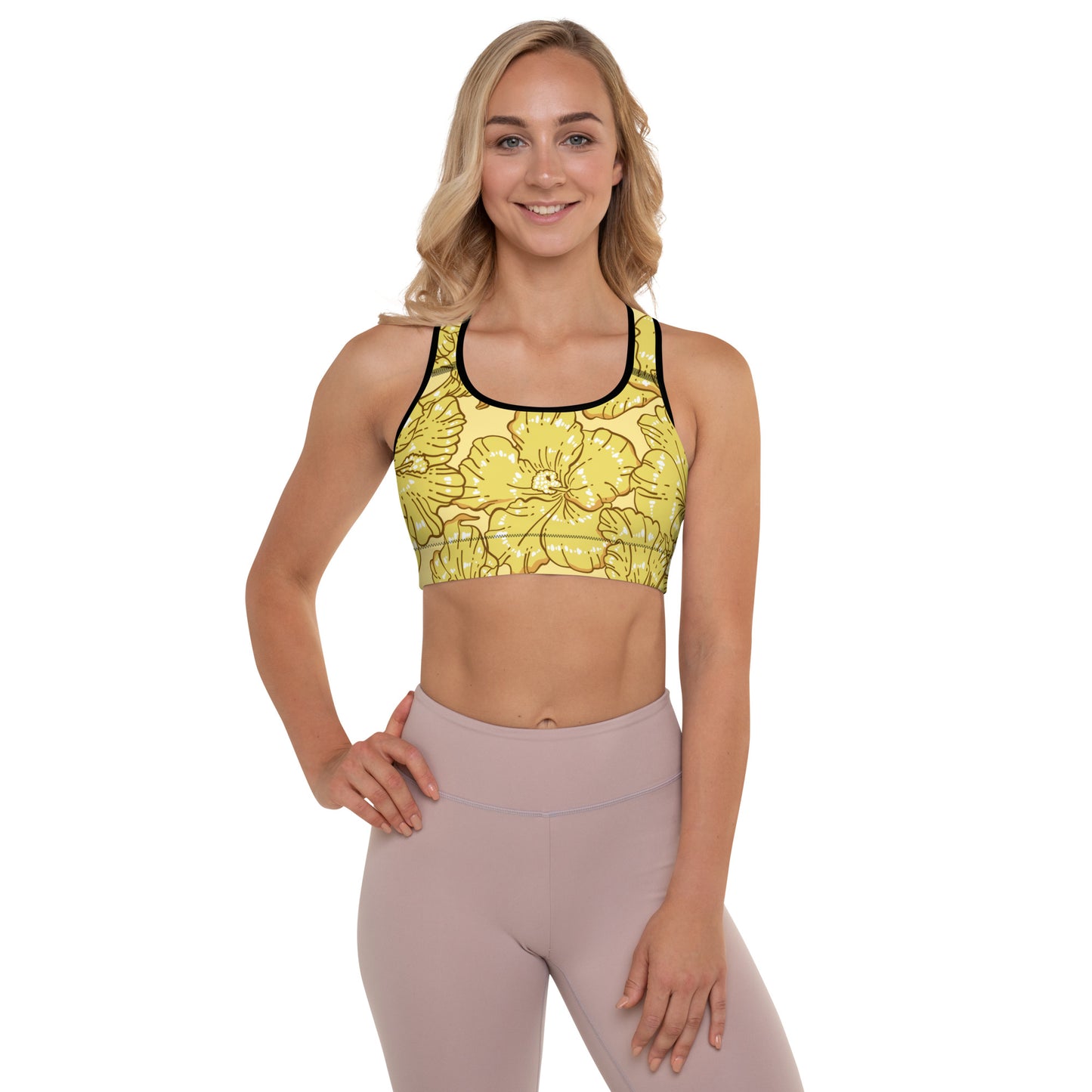 Gold Hibiscus Padded Sports Bra