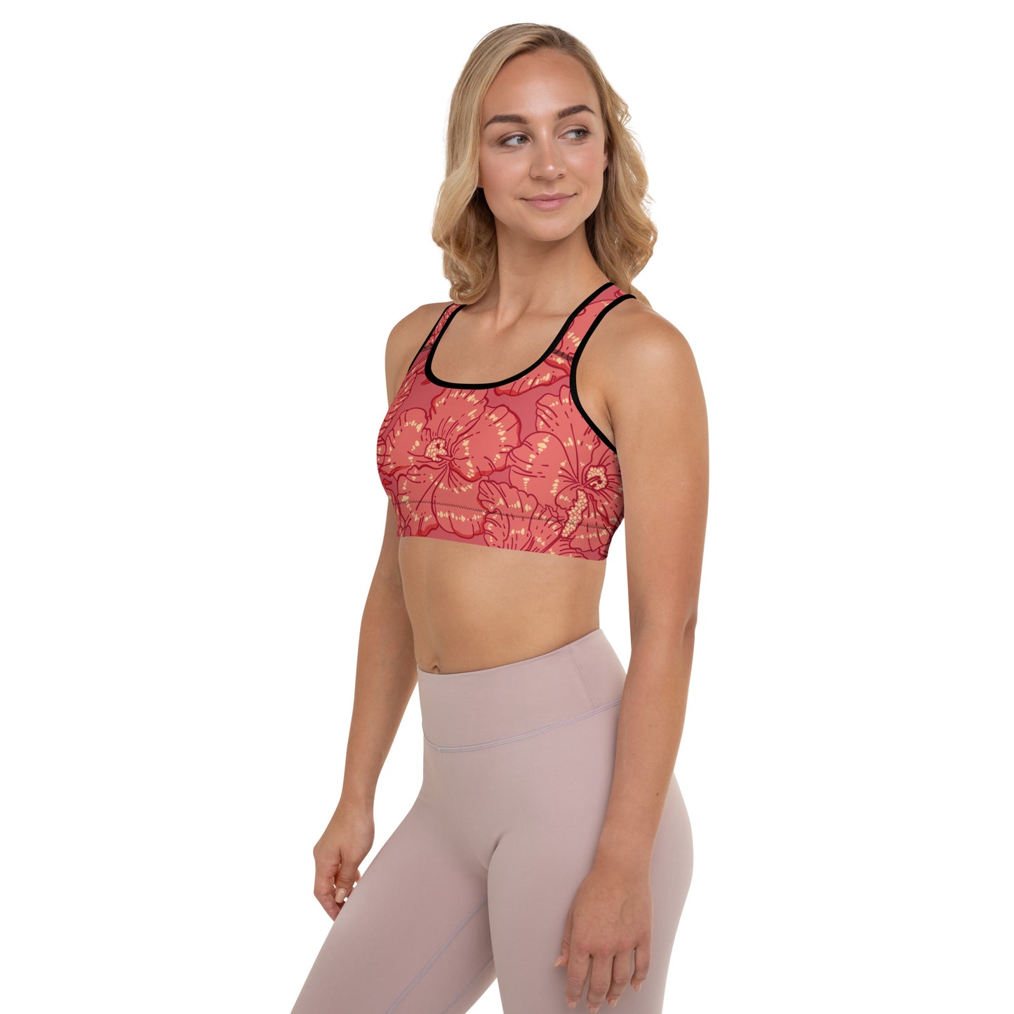 Red Hibiscus Padded Sports Bra