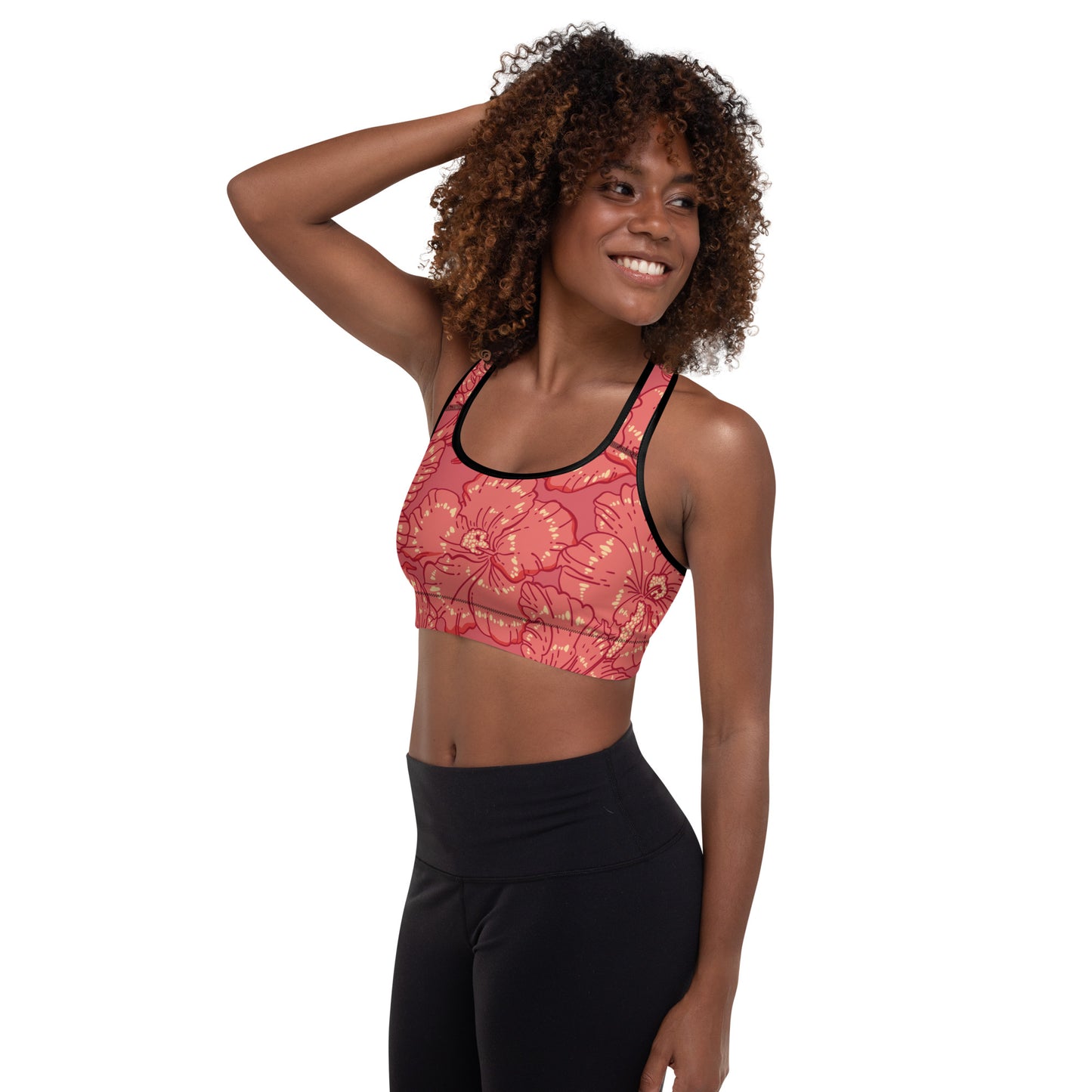 Red Hibiscus Padded Sports Bra