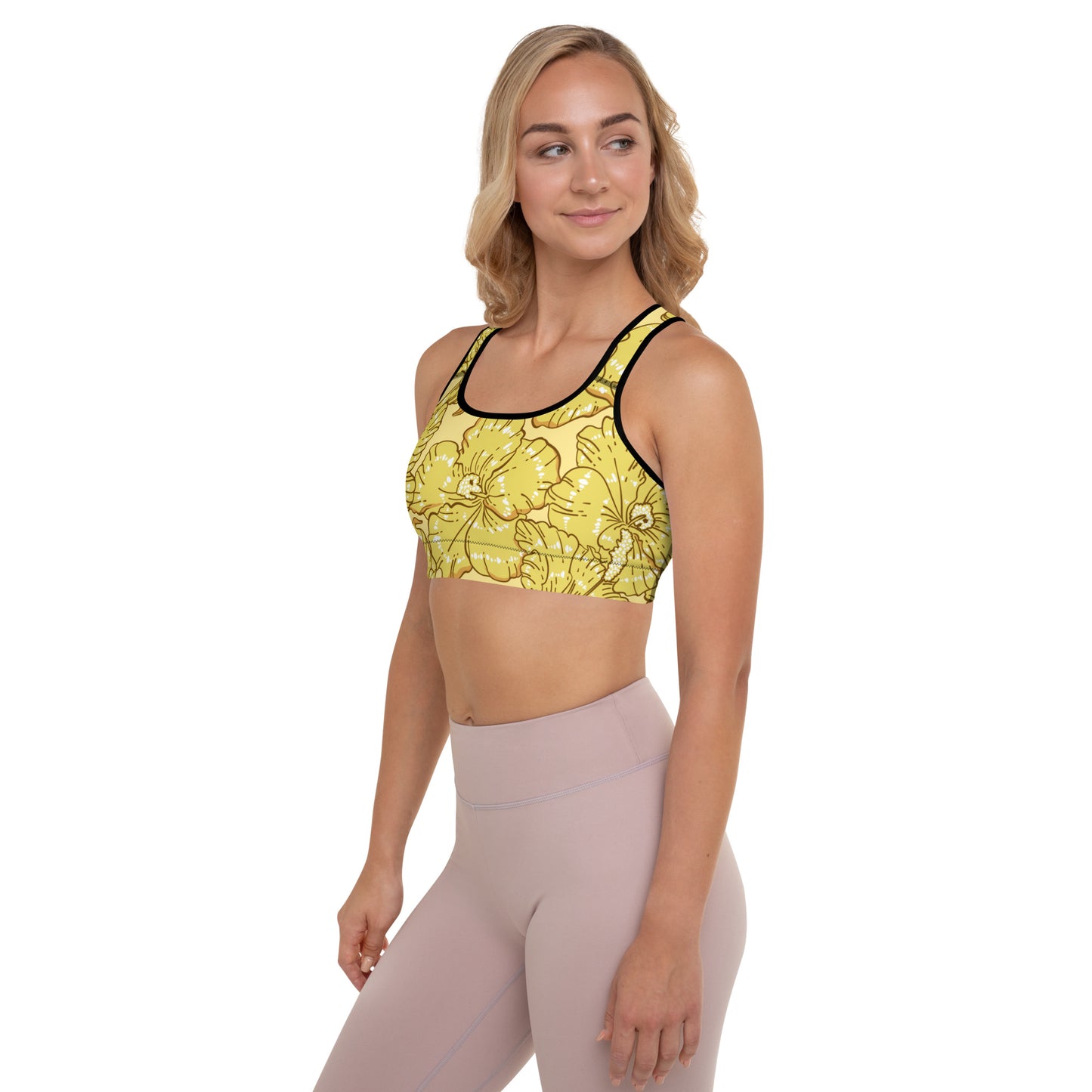 Gold Hibiscus Padded Sports Bra