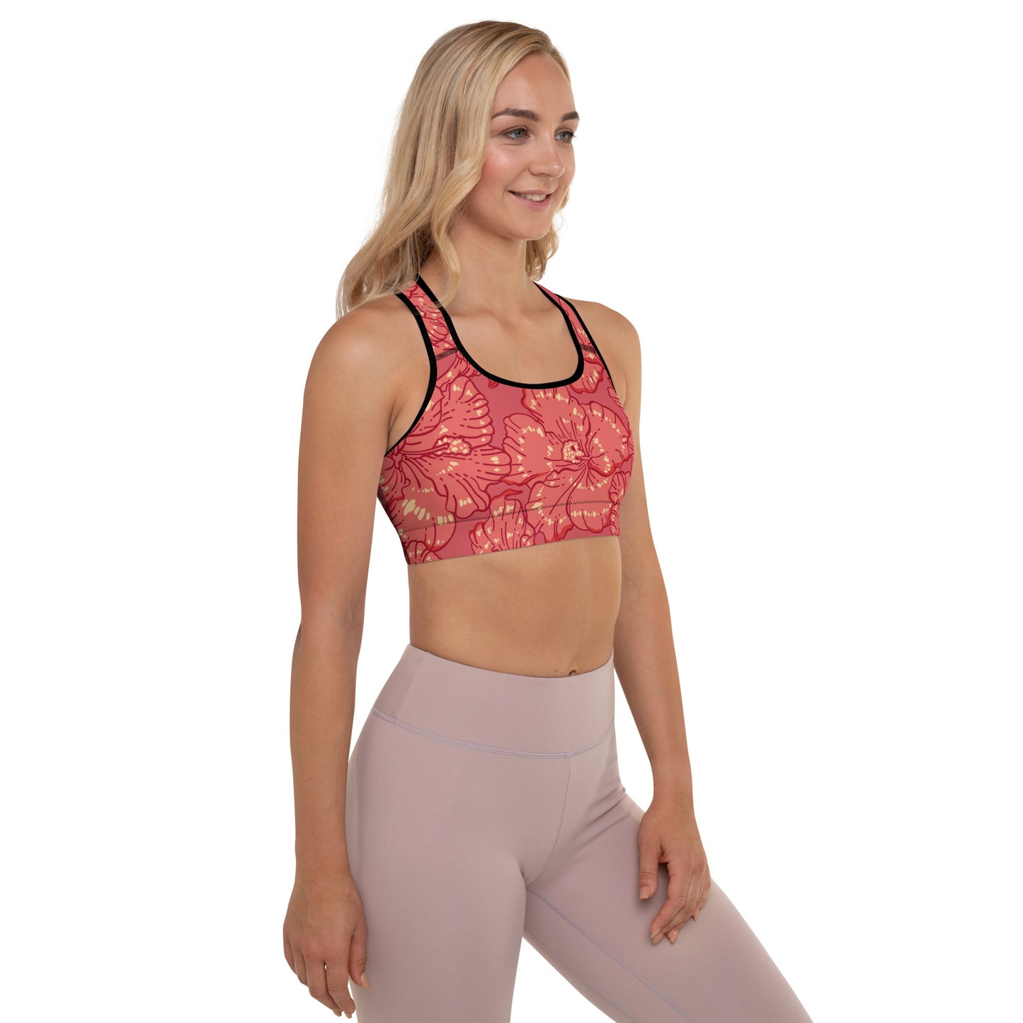 Red Hibiscus Padded Sports Bra