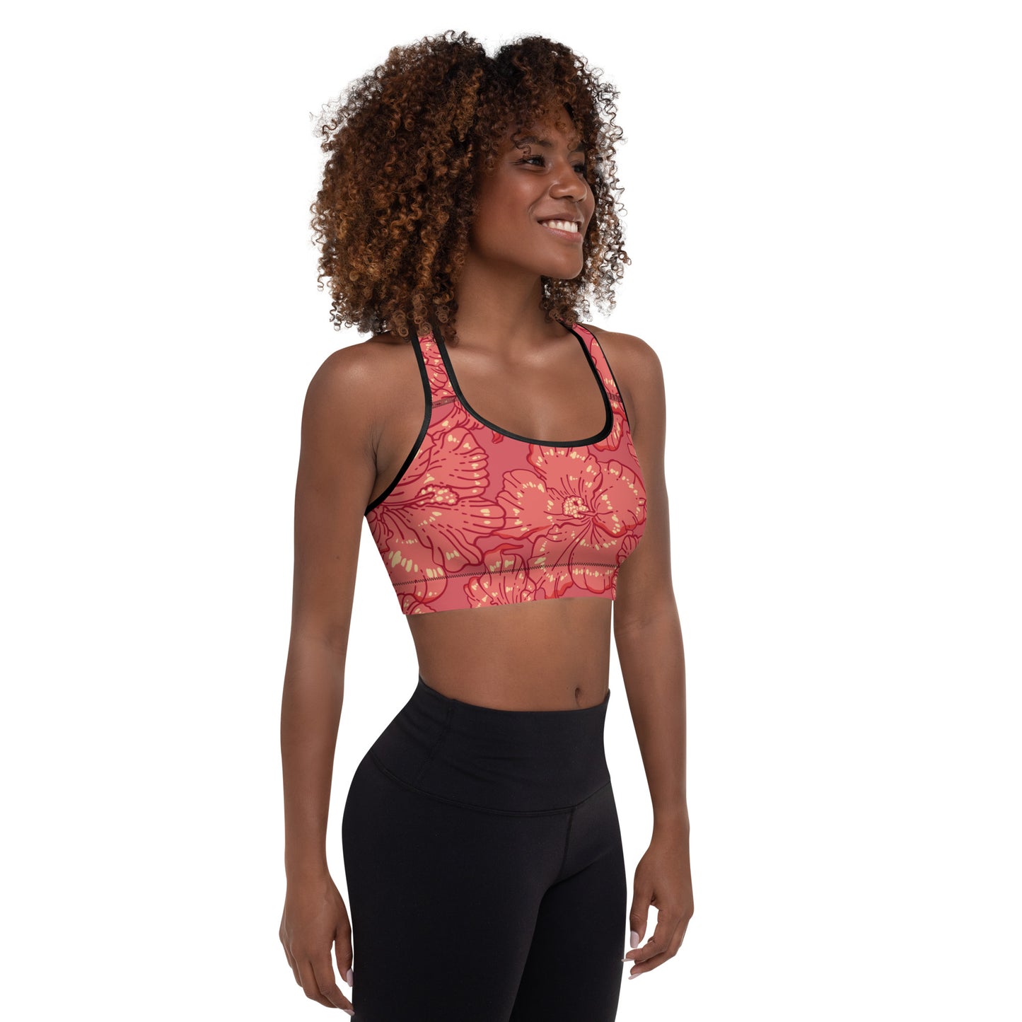 Red Hibiscus Padded Sports Bra