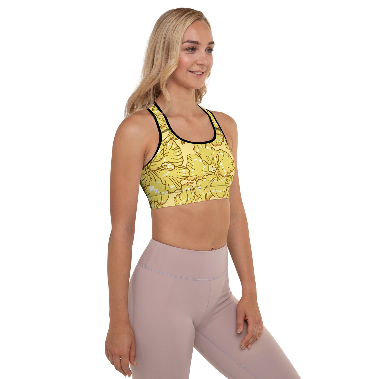 Gold Hibiscus Padded Sports Bra