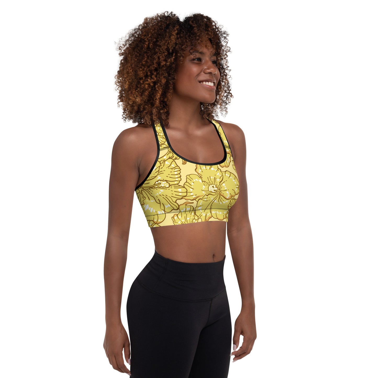 Gold Hibiscus Padded Sports Bra