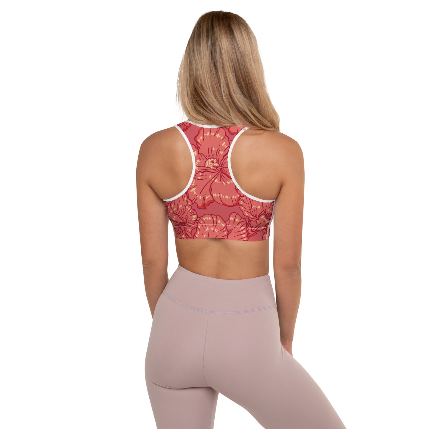 Red Hibiscus Padded Sports Bra