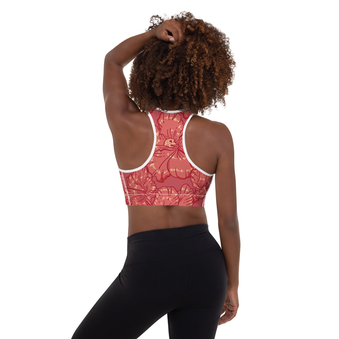 Red Hibiscus Padded Sports Bra