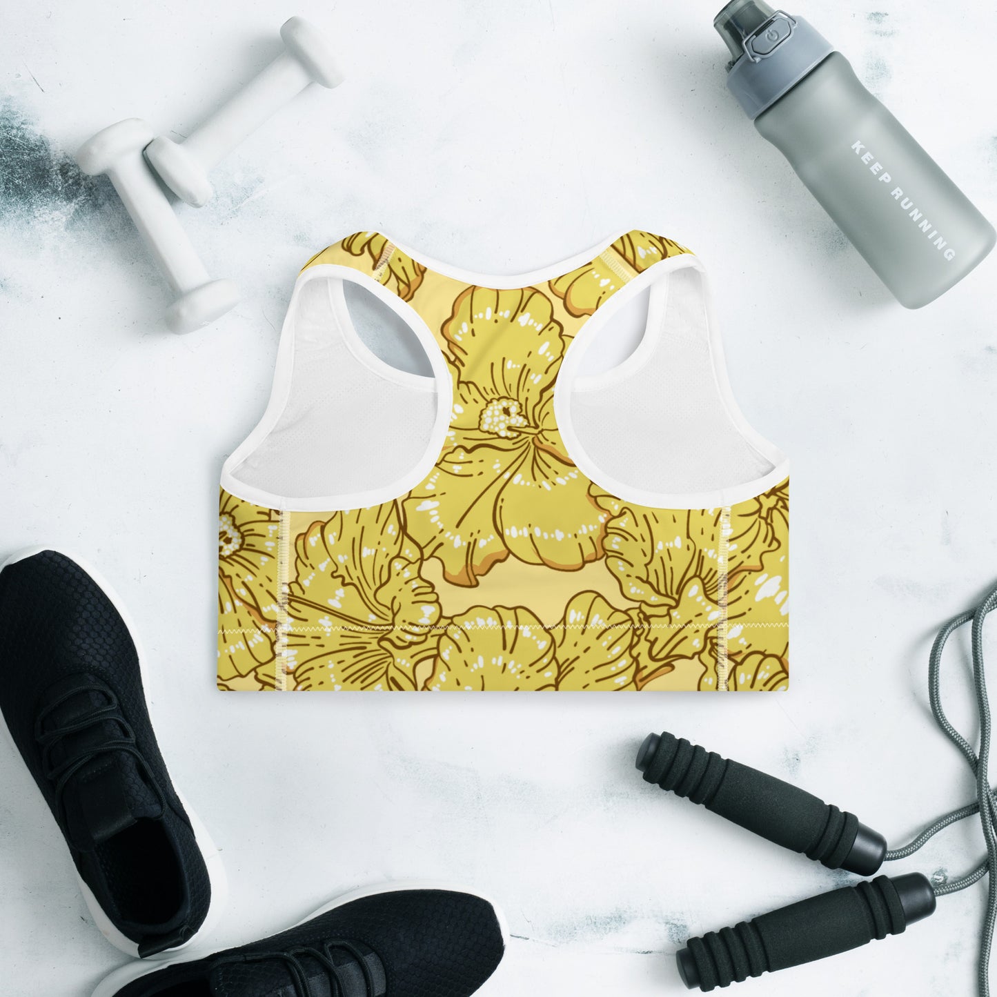 Gold Hibiscus Padded Sports Bra