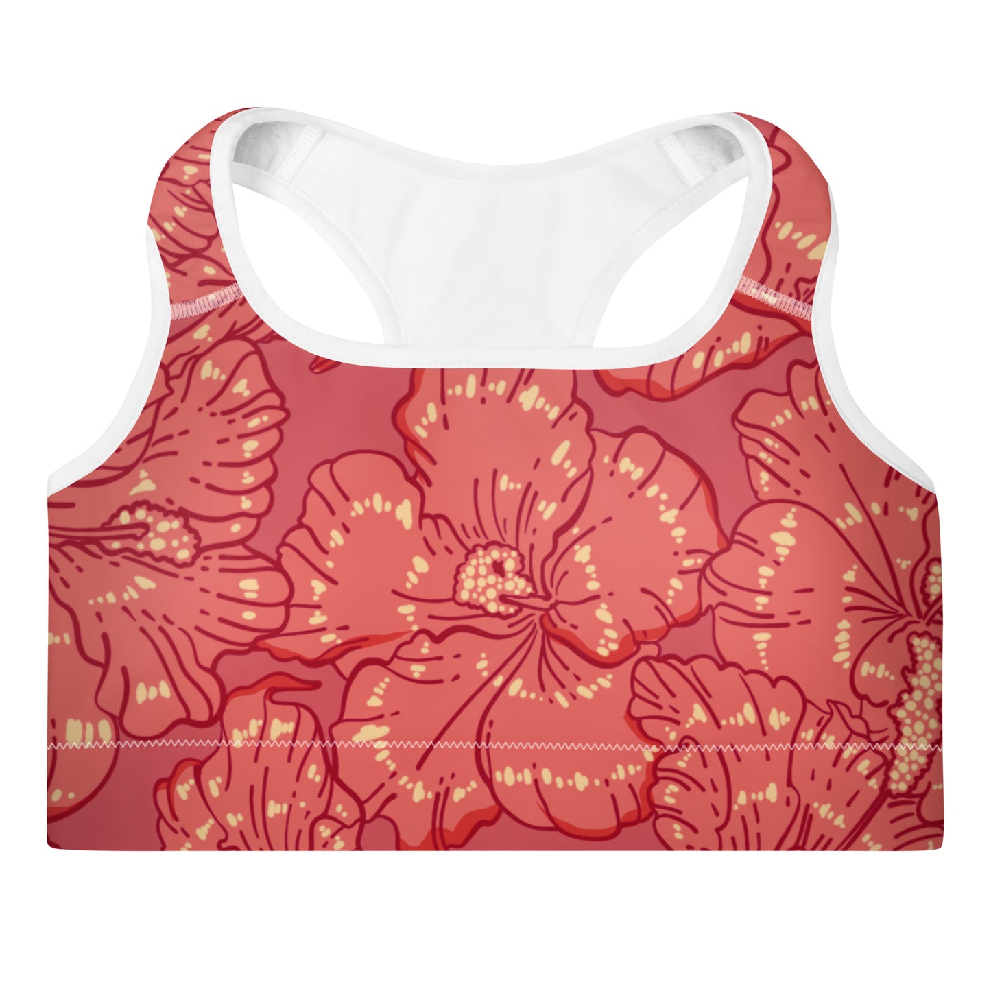 Red Hibiscus Padded Sports Bra