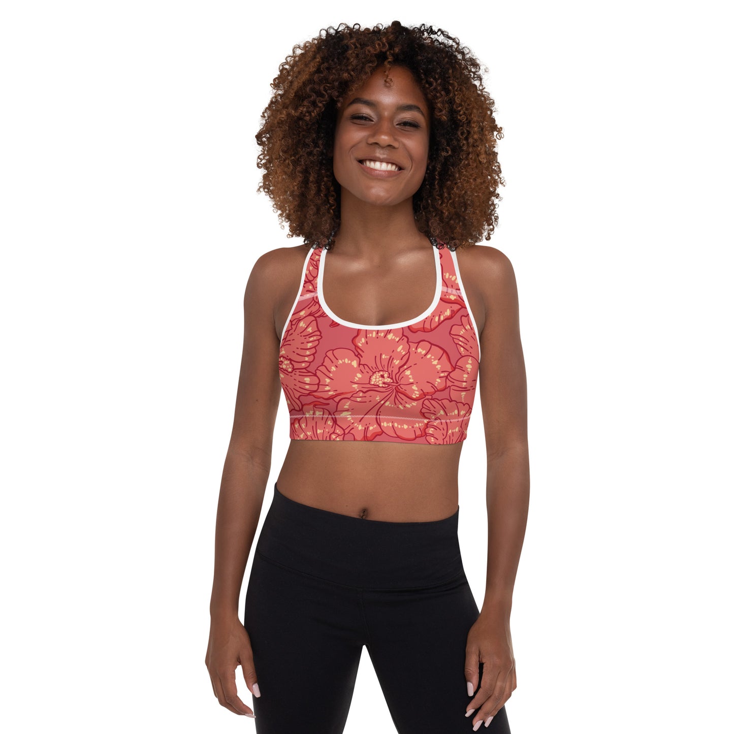 Red Hibiscus Padded Sports Bra