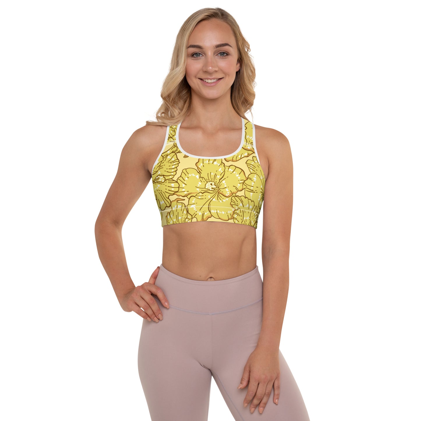 Gold Hibiscus Padded Sports Bra