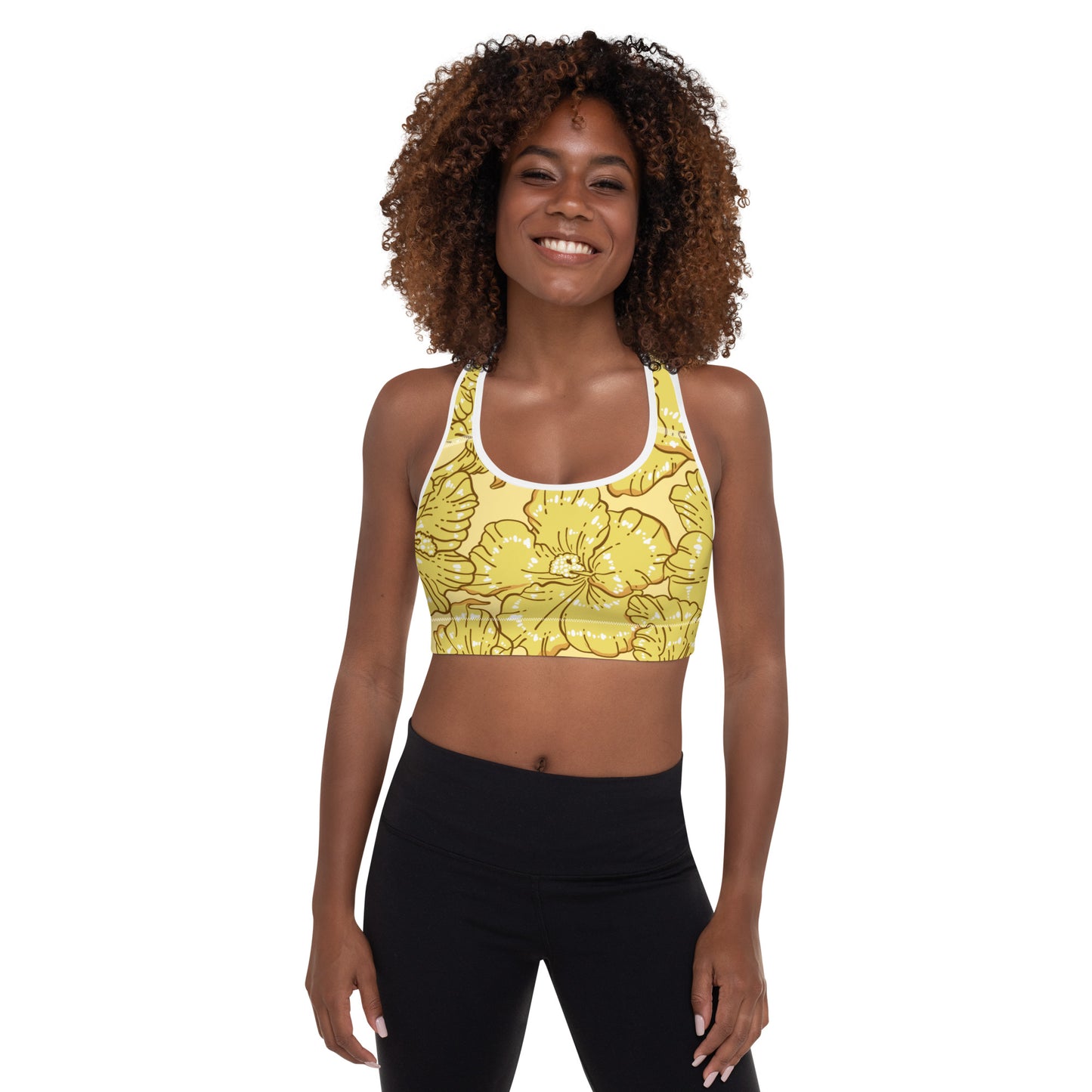 Gold Hibiscus Padded Sports Bra