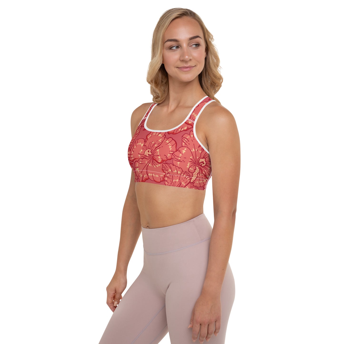 Red Hibiscus Padded Sports Bra