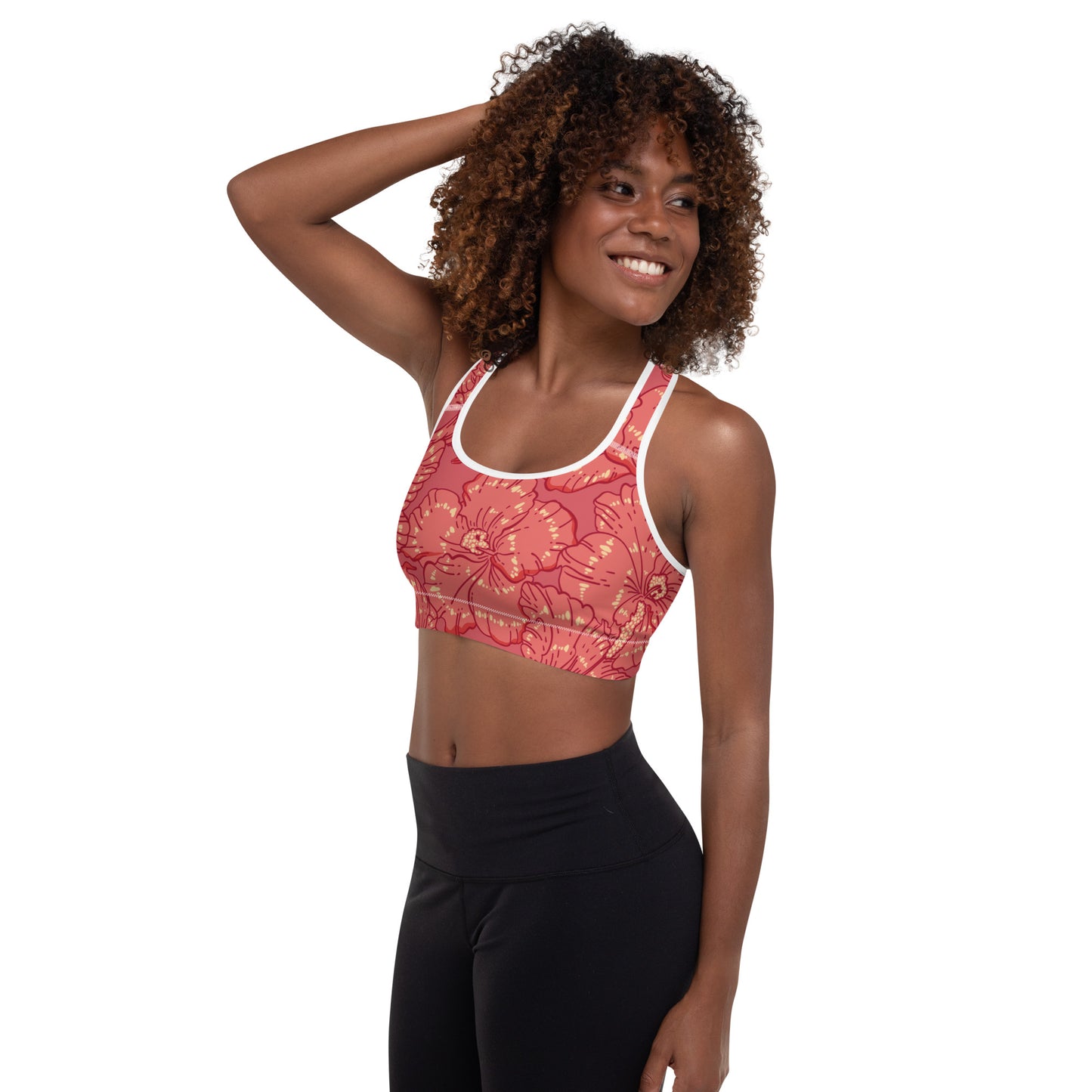 Red Hibiscus Padded Sports Bra