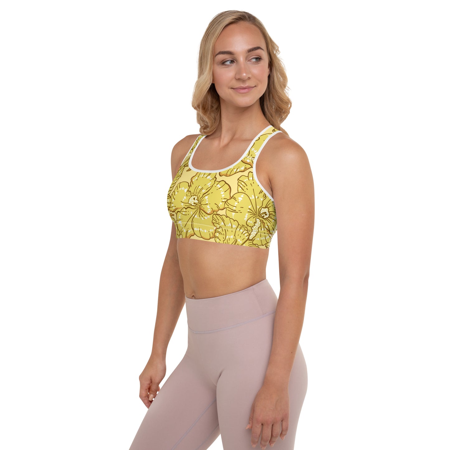 Gold Hibiscus Padded Sports Bra