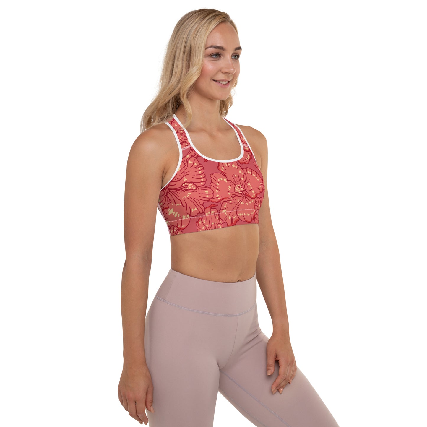 Red Hibiscus Padded Sports Bra