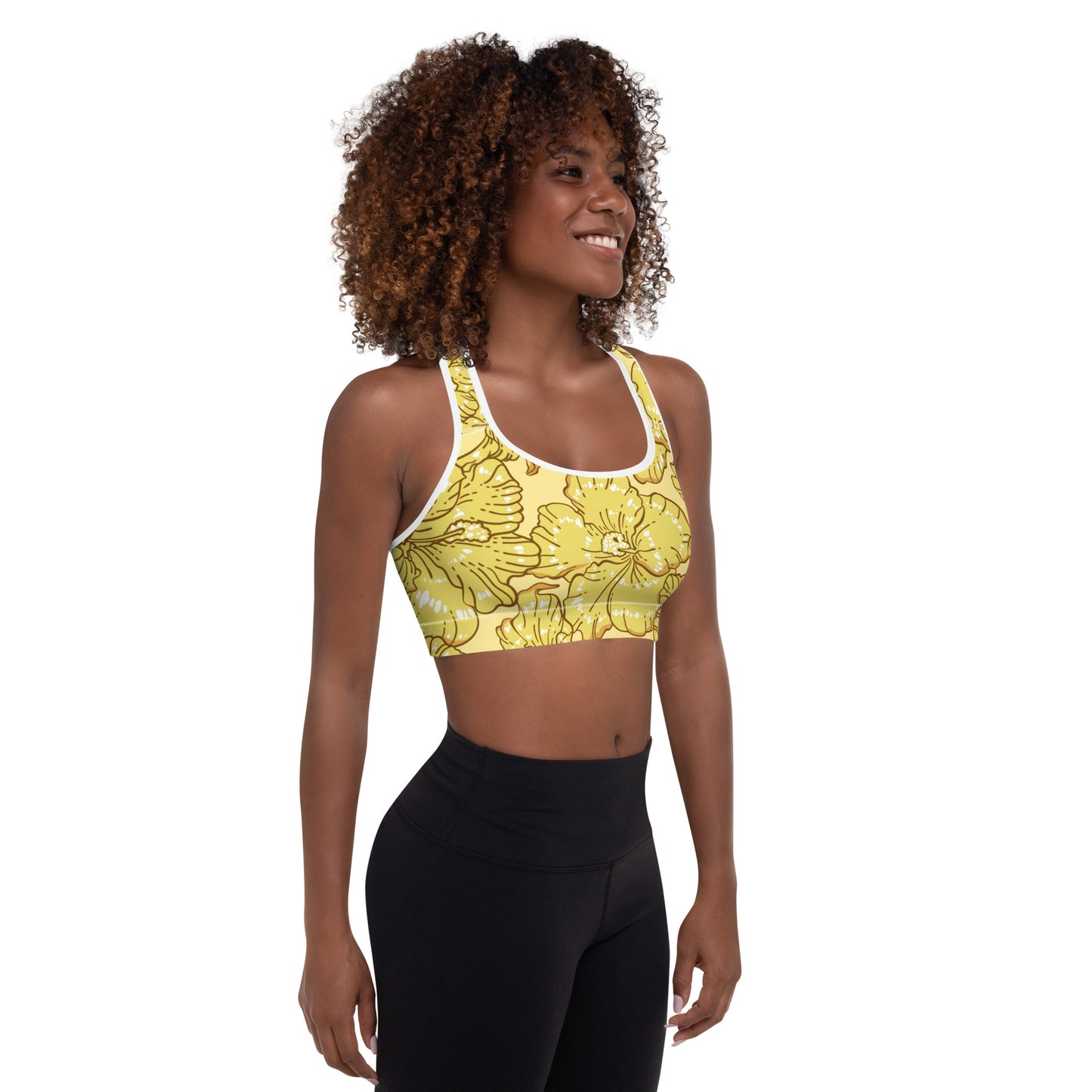 Gold Hibiscus Padded Sports Bra